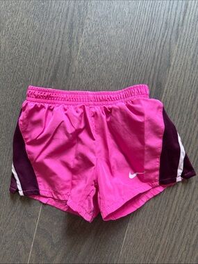 Nike Hot Pink Girls' Athletic Shorts with Maroon Panels